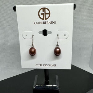 GIANI BERNINI NWT $-- Sterling Silver Chocolate dyed Pearl Drop Earrings